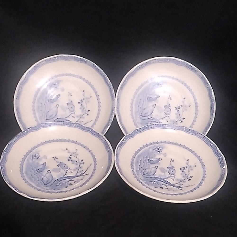 Vintage Furnivals Quail Blue 5.5" Saucers Set of Four (B3)
